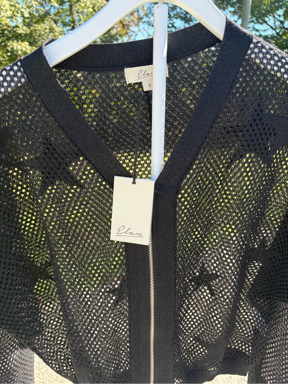 Elan Black Sheer Mesh Zip Cardigan